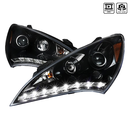 Spec-D Tuning 10-12 Hyundai Gensis 2D Projector Headlights-Glossy Black 2LHP-GENS210BK-V2-TM